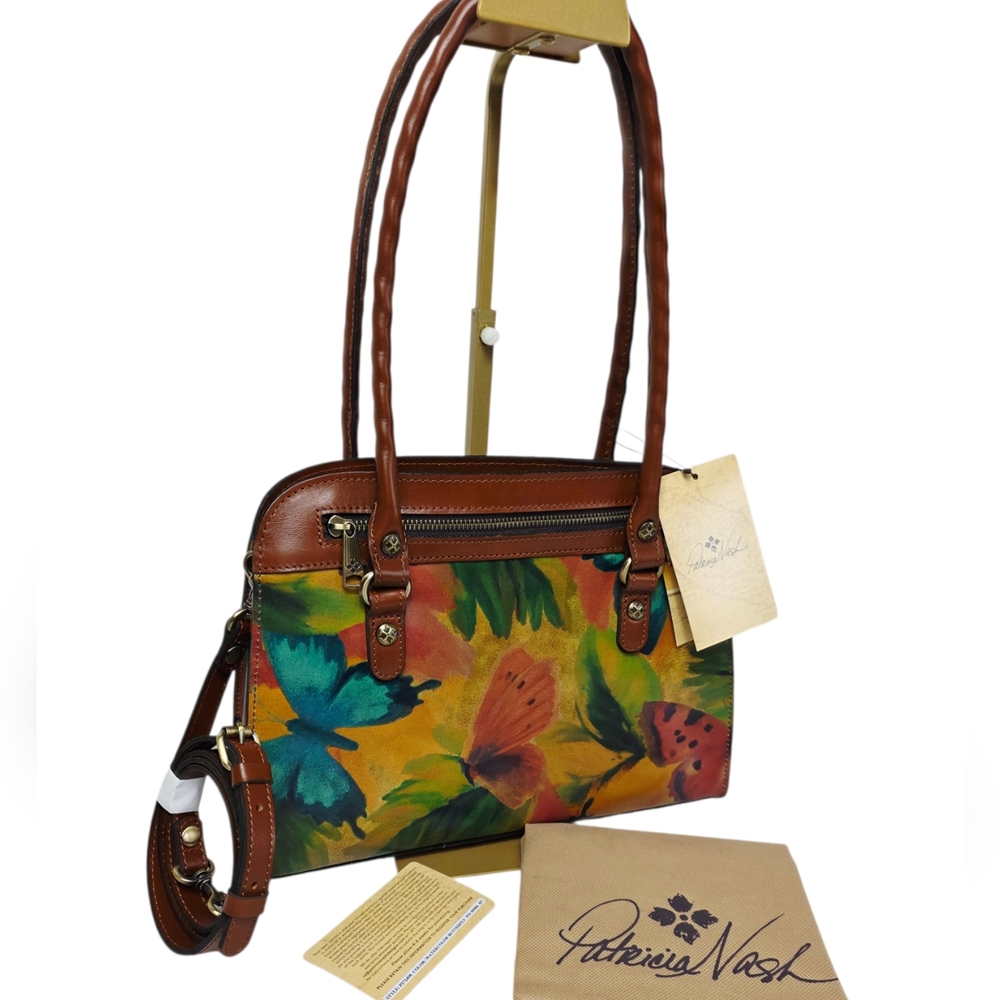 Patricia Nash Leather Calvi Watercolor Butterfly Satchel